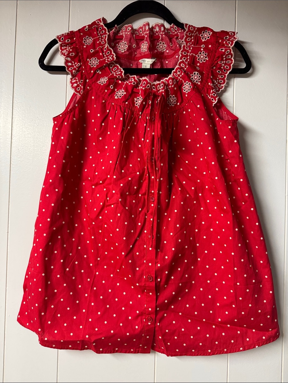 Cato Red Polka Dot Ruffle Tie-Front Tank